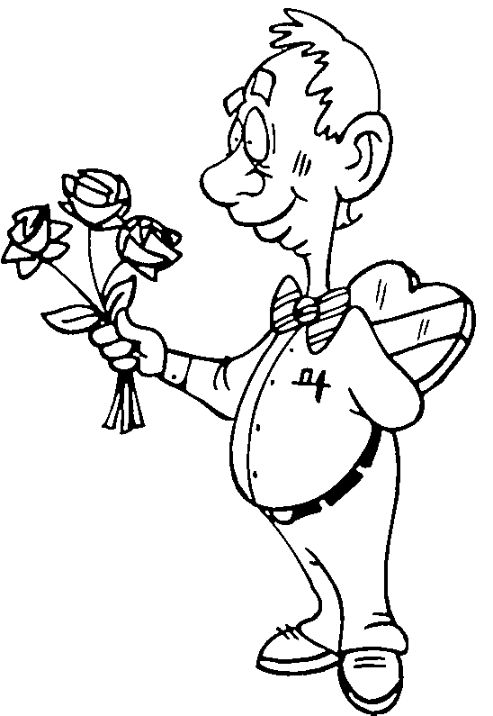 Coloriage St Valentin Amoureux Avec Fleurs Et Cadeau - Saint-Valentin à imprimer