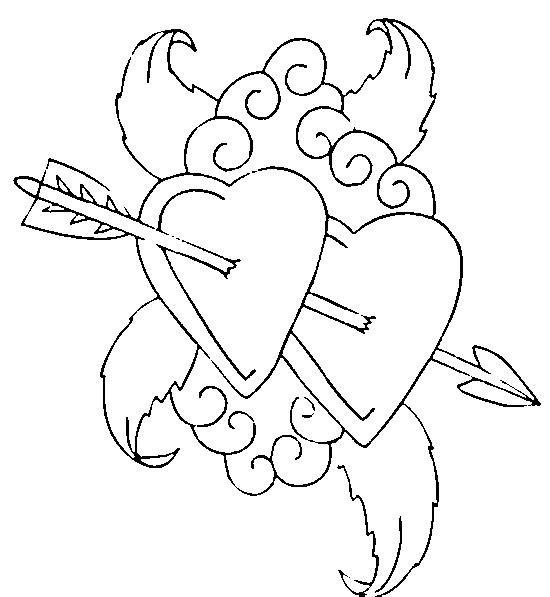 Coloriage St Valentin Deux Cœurs Avec Une Flèche - Saint-Valentin à imprimer