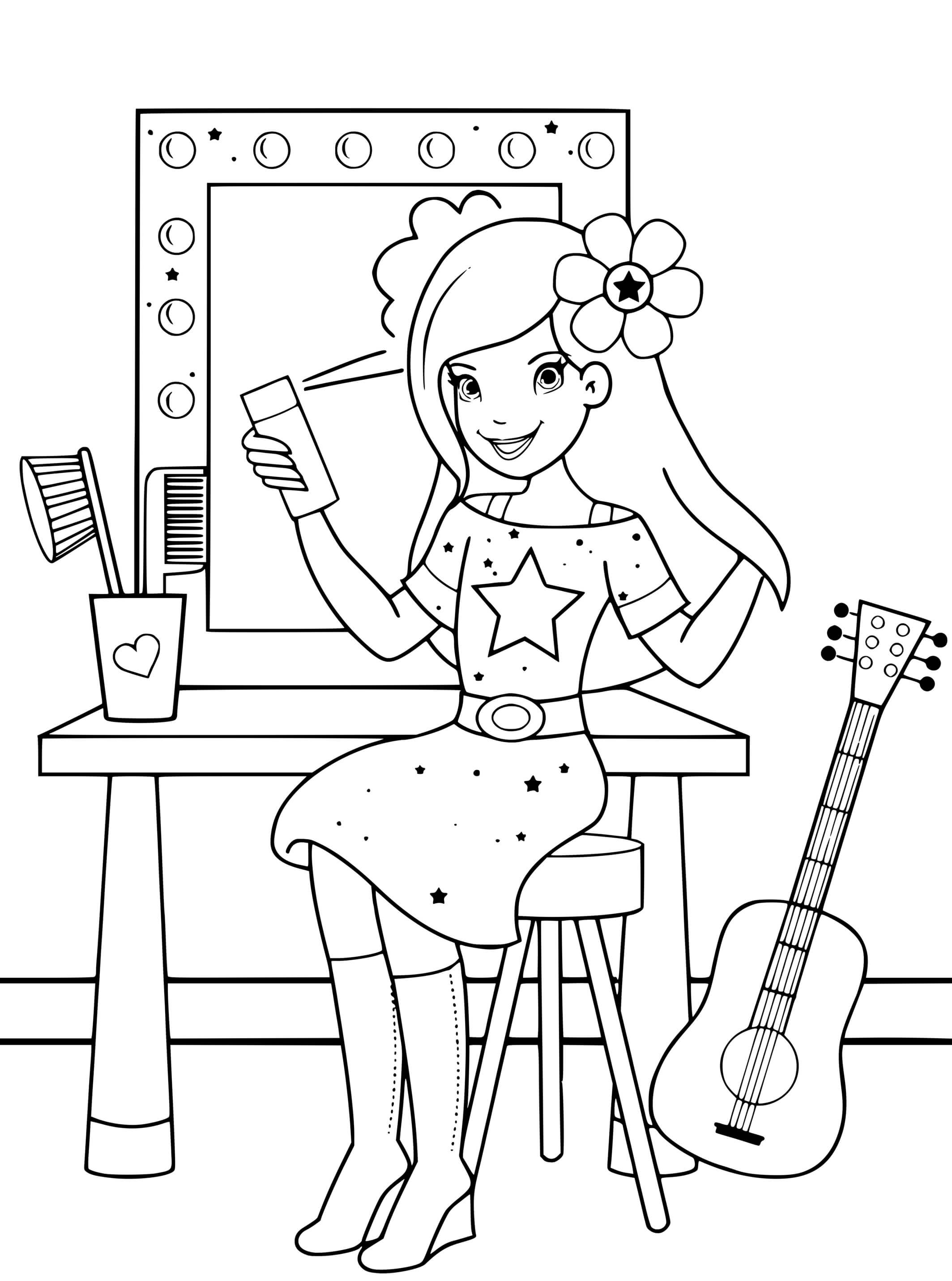 Coloriage Star En Préparation Pour Son Spectacle De Musique - Célébrité à imprimer