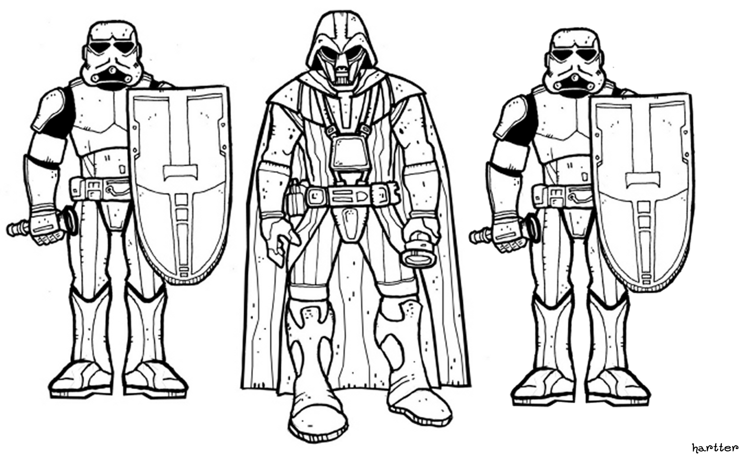 Coloriage Star Wars sabre laser et Jedi courageux - Star wars à imprimer