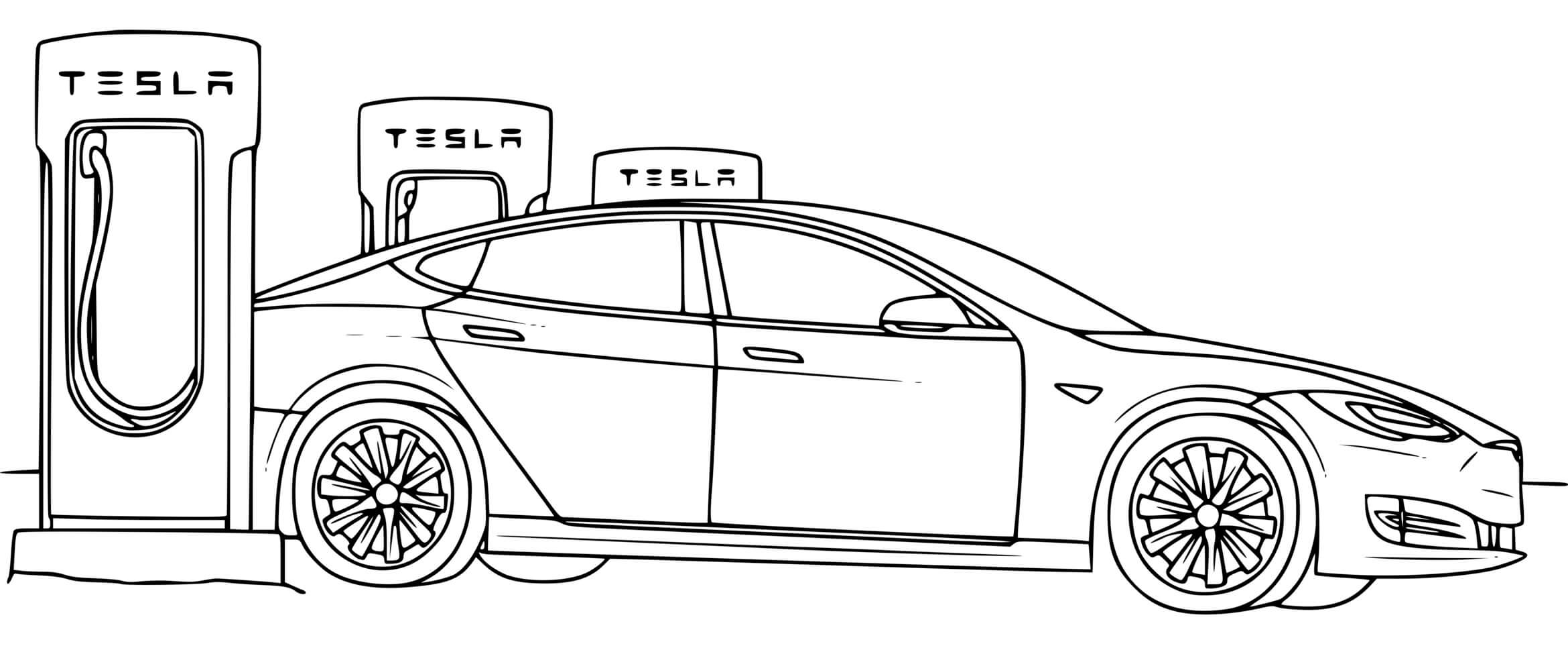Coloriage Stations Service Electriques Modernes De Tesla - Voiture à imprimer