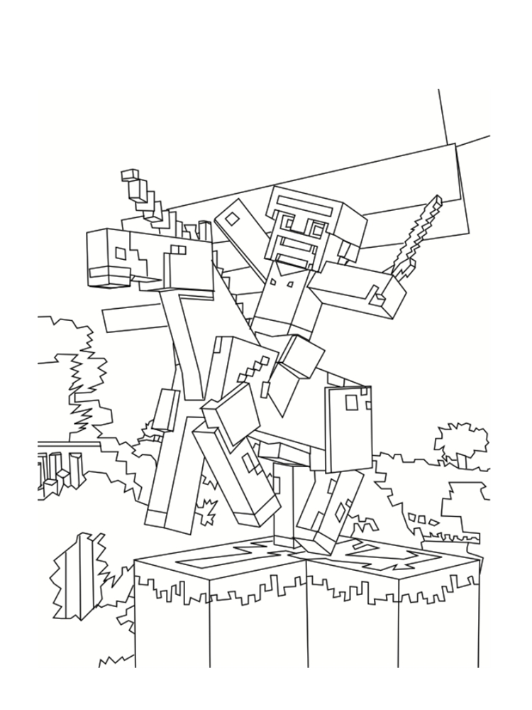 Coloriage Steve Cheval - Minecraft à imprimer