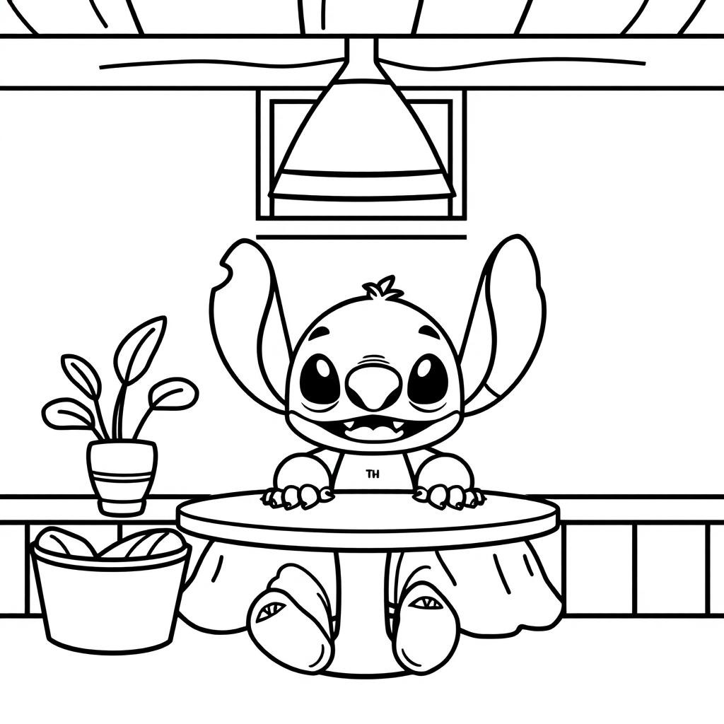 Coloriage Stitch A La Table De Cuisine - Stitch mignon à imprimer