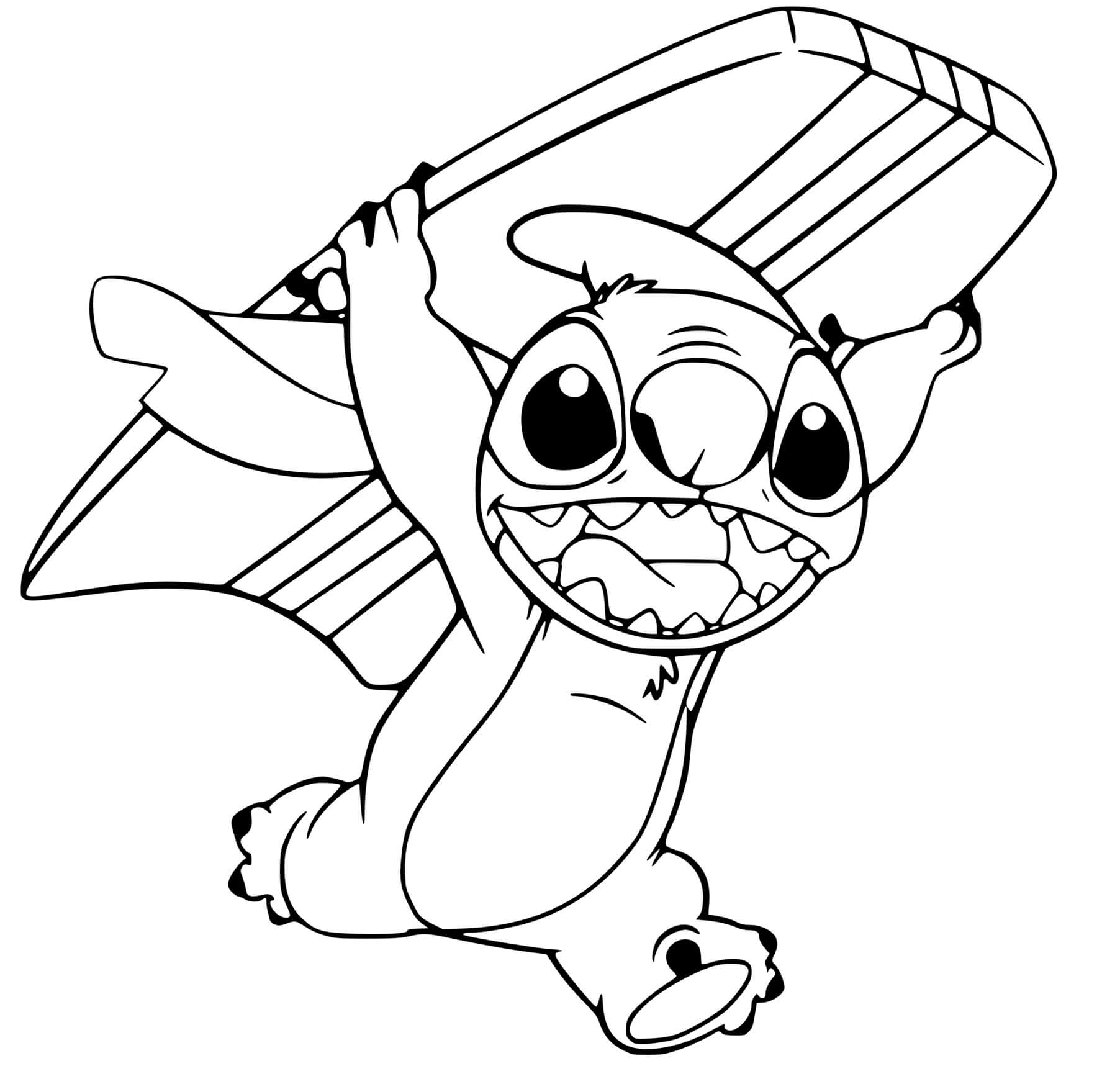 Coloriage Stitch Adore La Plage Et Surtout Faire Du Surfboard - Stitch à imprimer