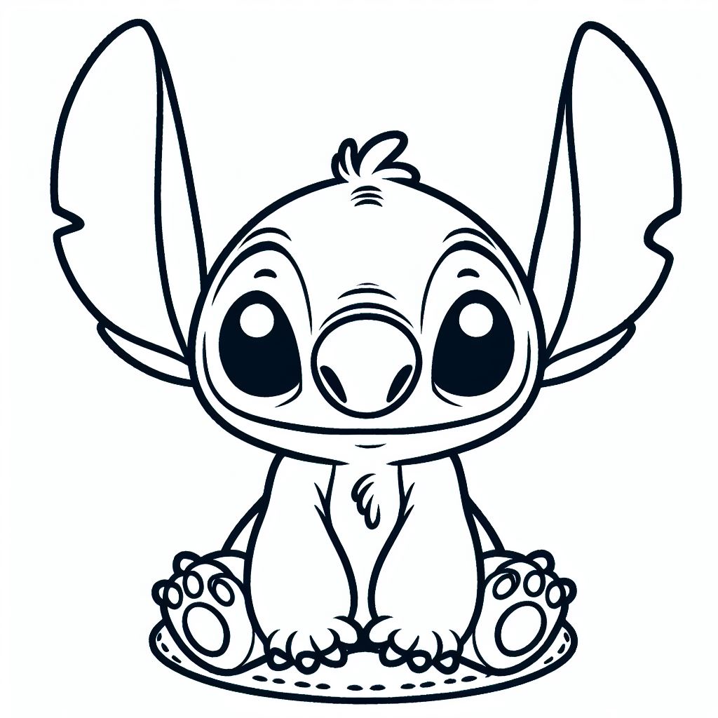 Coloriage Stitch Assis Avec De Grandes Oreilles - Stitch mignon à imprimer