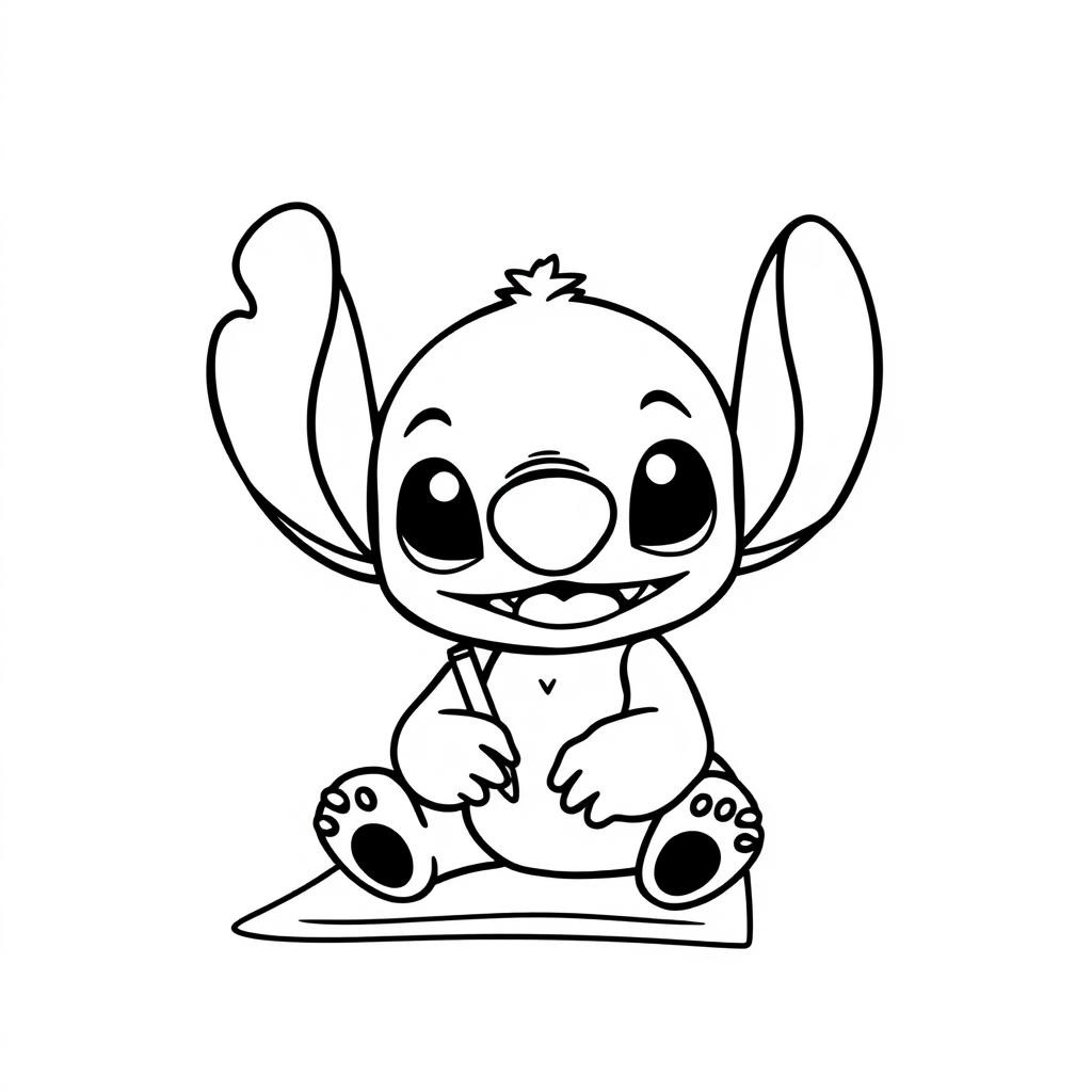 Coloriage Stitch Assis Avec Un Sourire Facile - Stitch facile à imprimer