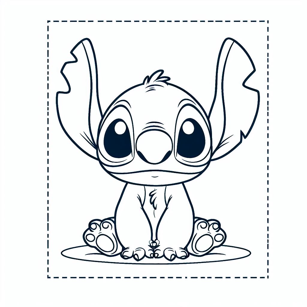 Coloriage Stitch Assis En Style Graphique Noir Et Blanc - Stitch facile à imprimer
