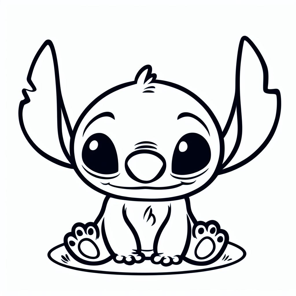 Coloriage Stitch Assis Et Souriant Style Minimaliste - Stitch mignon à imprimer
