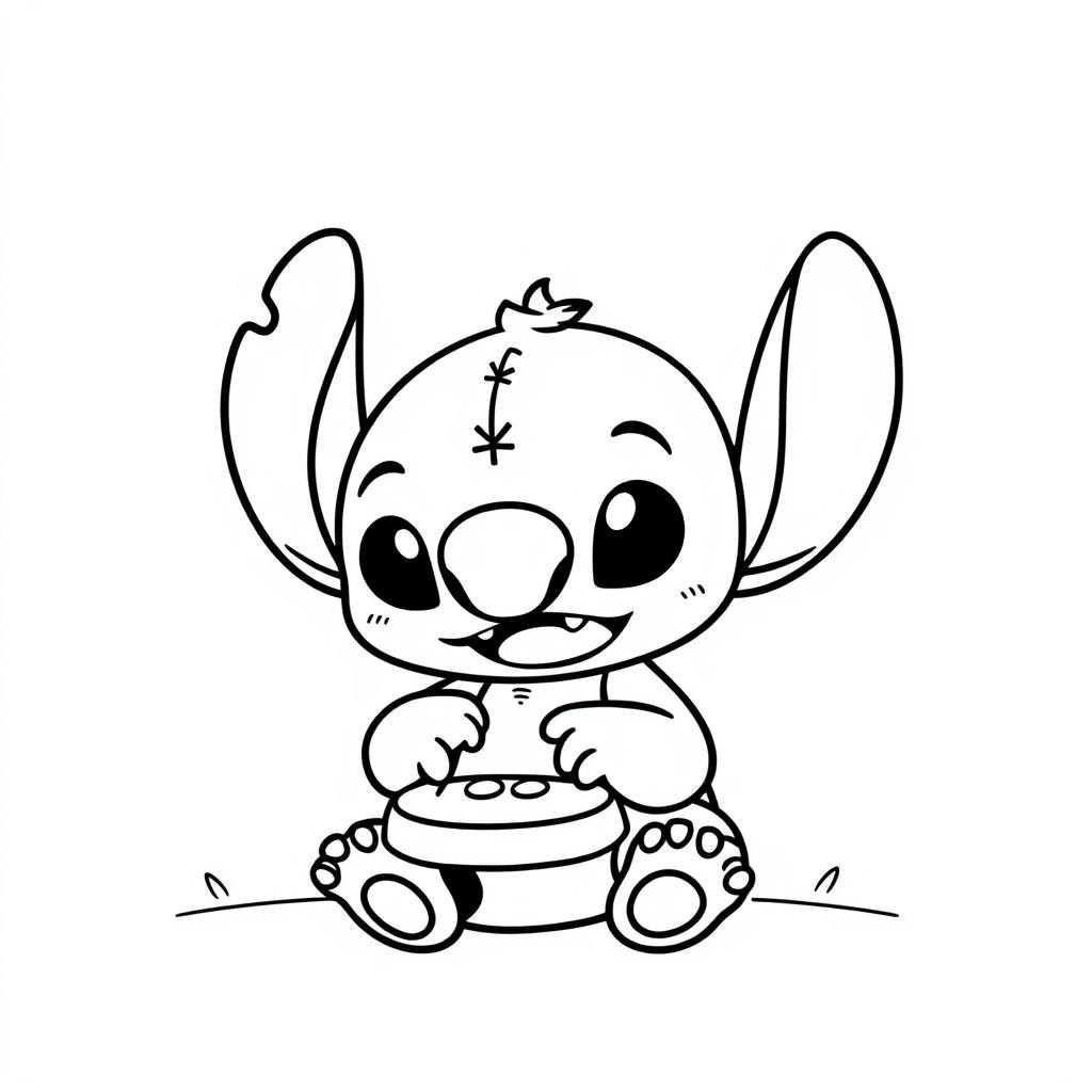 Coloriage Stitch Assis Et Souriant - Stitch mignon à imprimer
