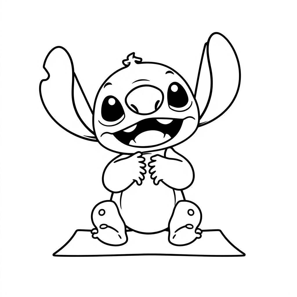 Coloriage Stitch Assis Souriant Contours - Stitch mignon à imprimer