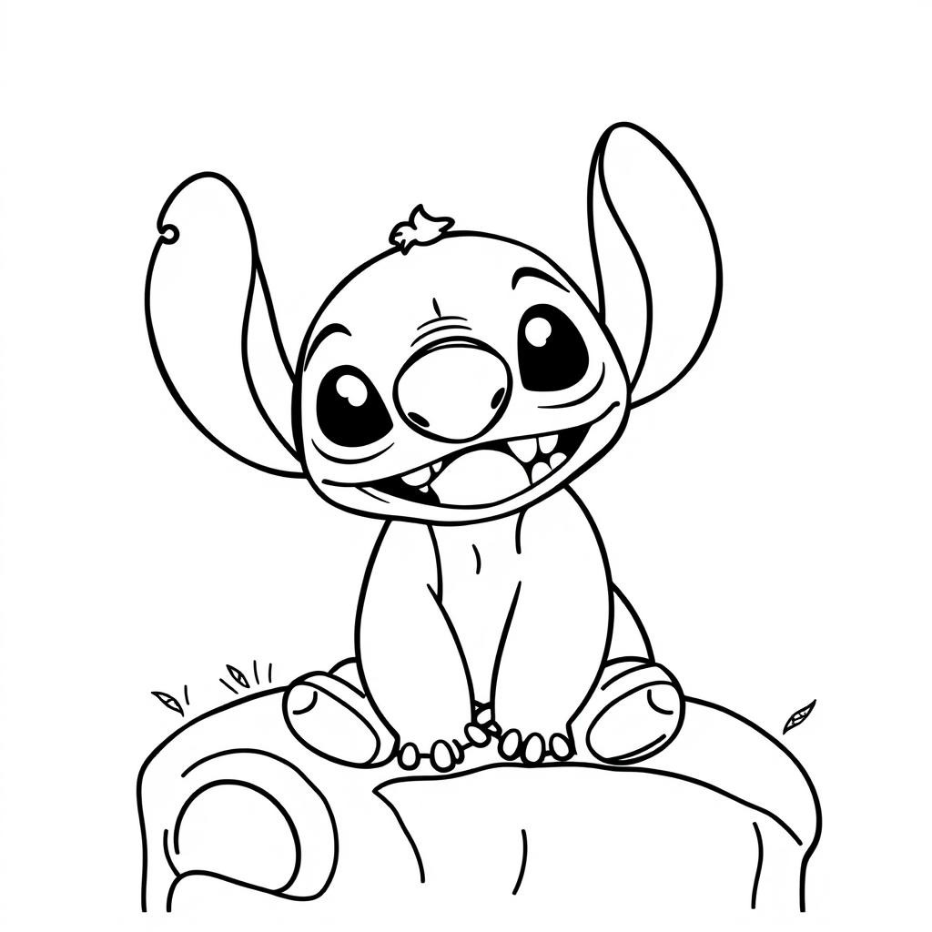 Coloriage Stitch Assis Souriant - Stitch facile à imprimer