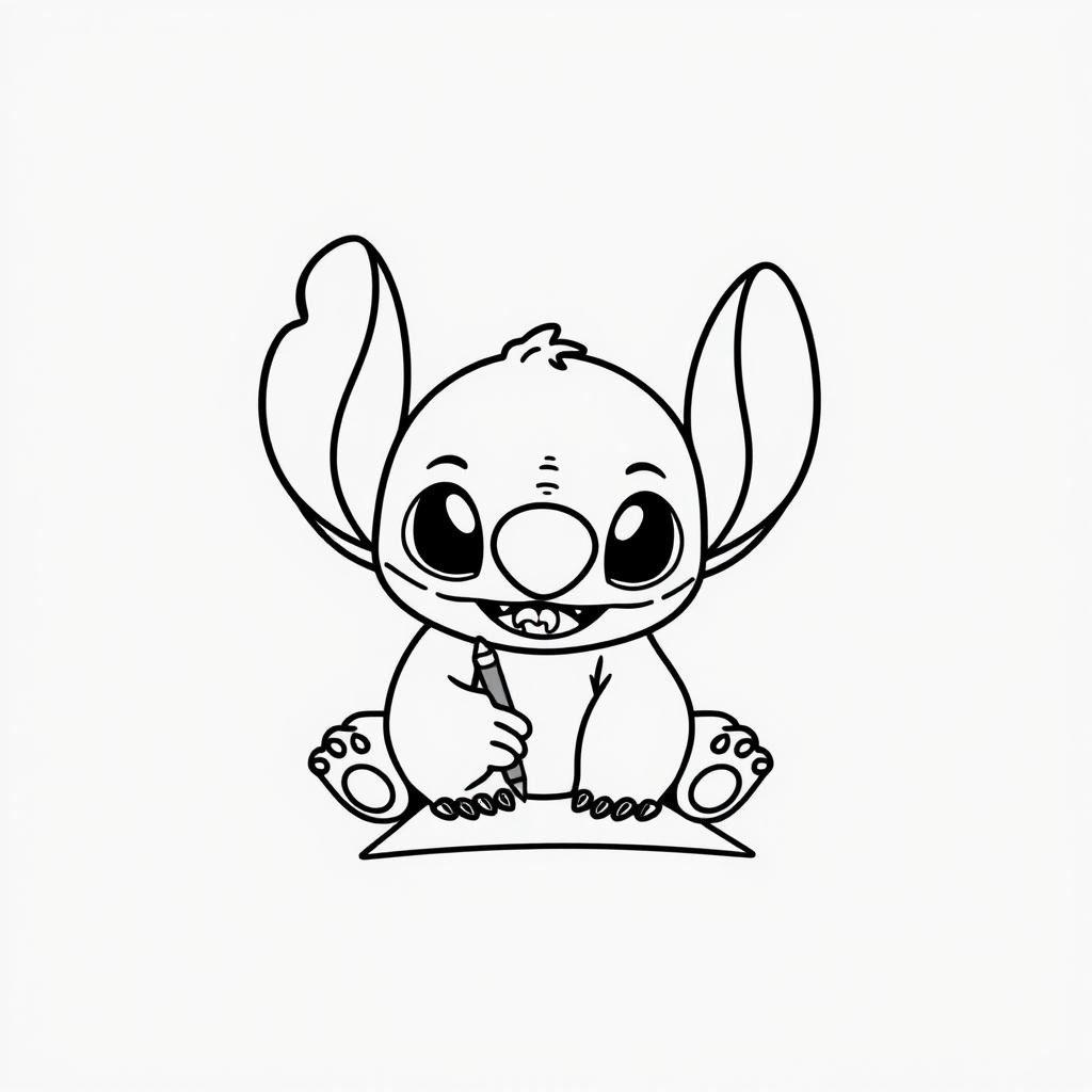 Coloriage Stitch Assis Sourire Contours - Stitch facile à imprimer