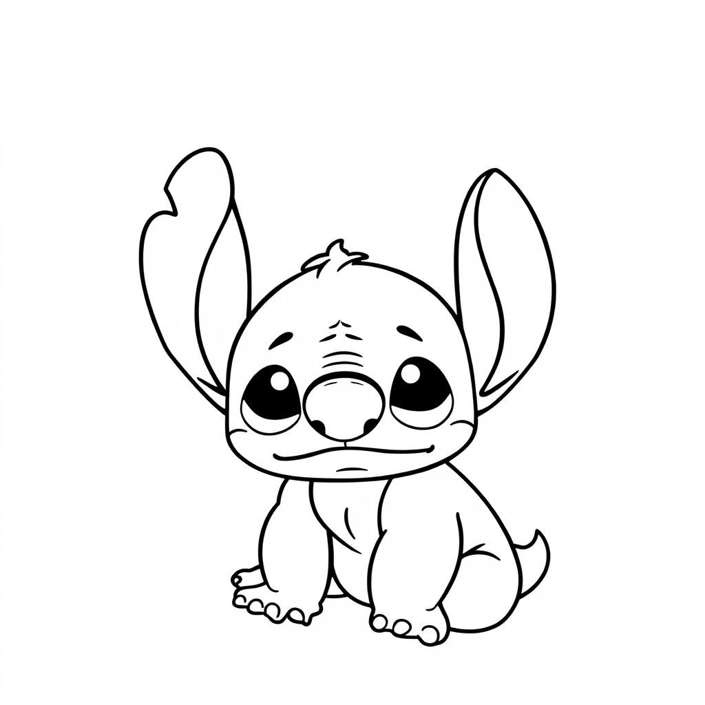 Coloriage Stitch Assis Triste - Stitch mignon à imprimer