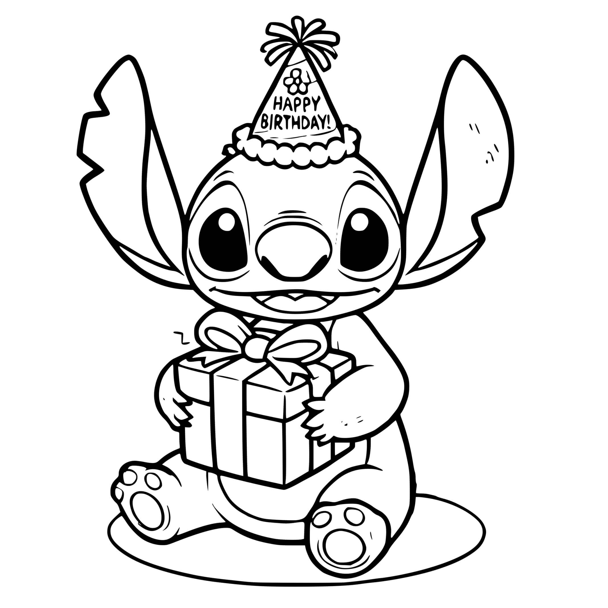 Coloriage Stitch Avec Cadeau D'anniversaire - Stitch anniversaire à imprimer