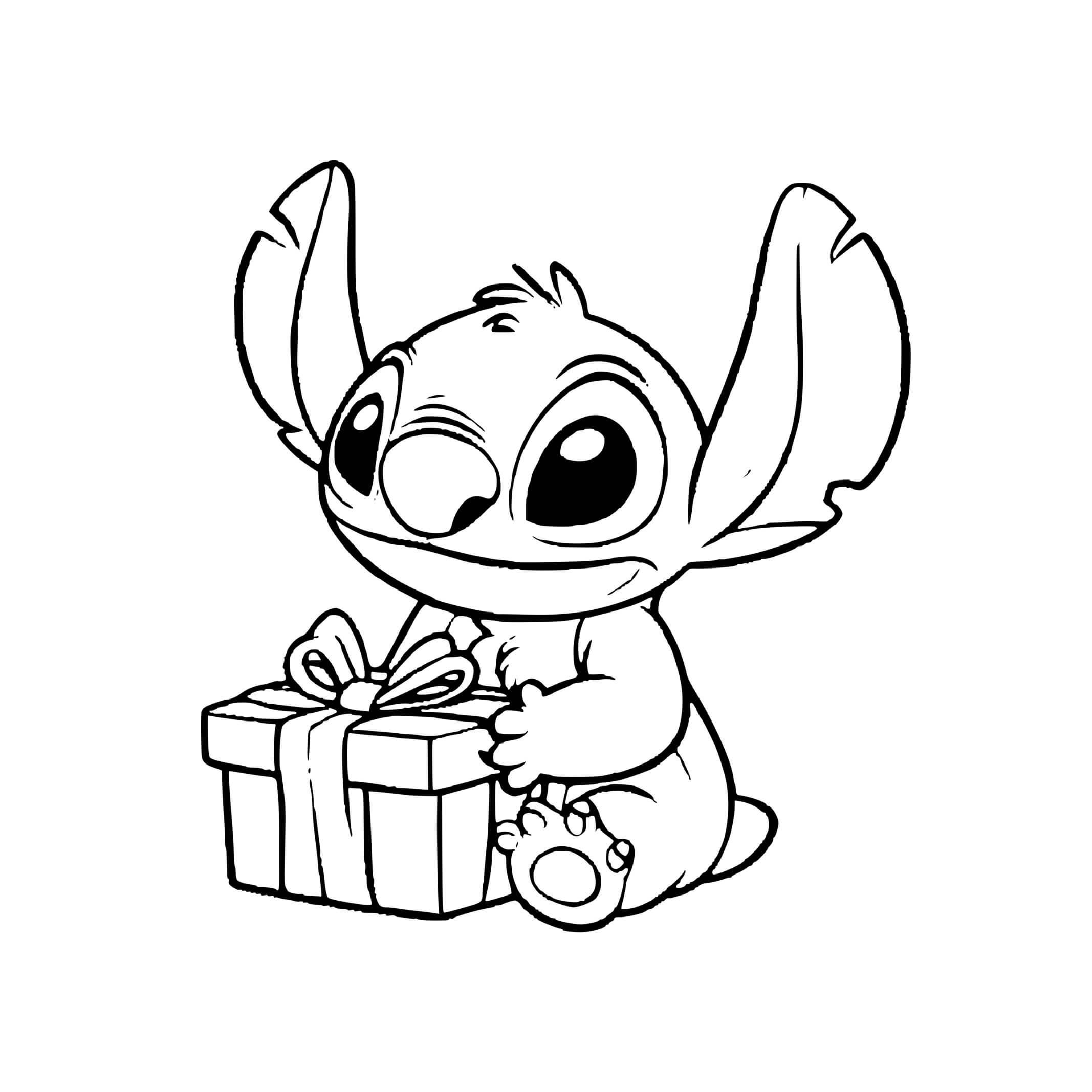 Coloriage Stitch Avec Cadeau - Stitch anniversaire à imprimer