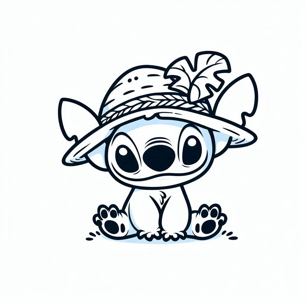 Coloriage Stitch Avec Chapeau Feuille Facile - Stitch facile à imprimer