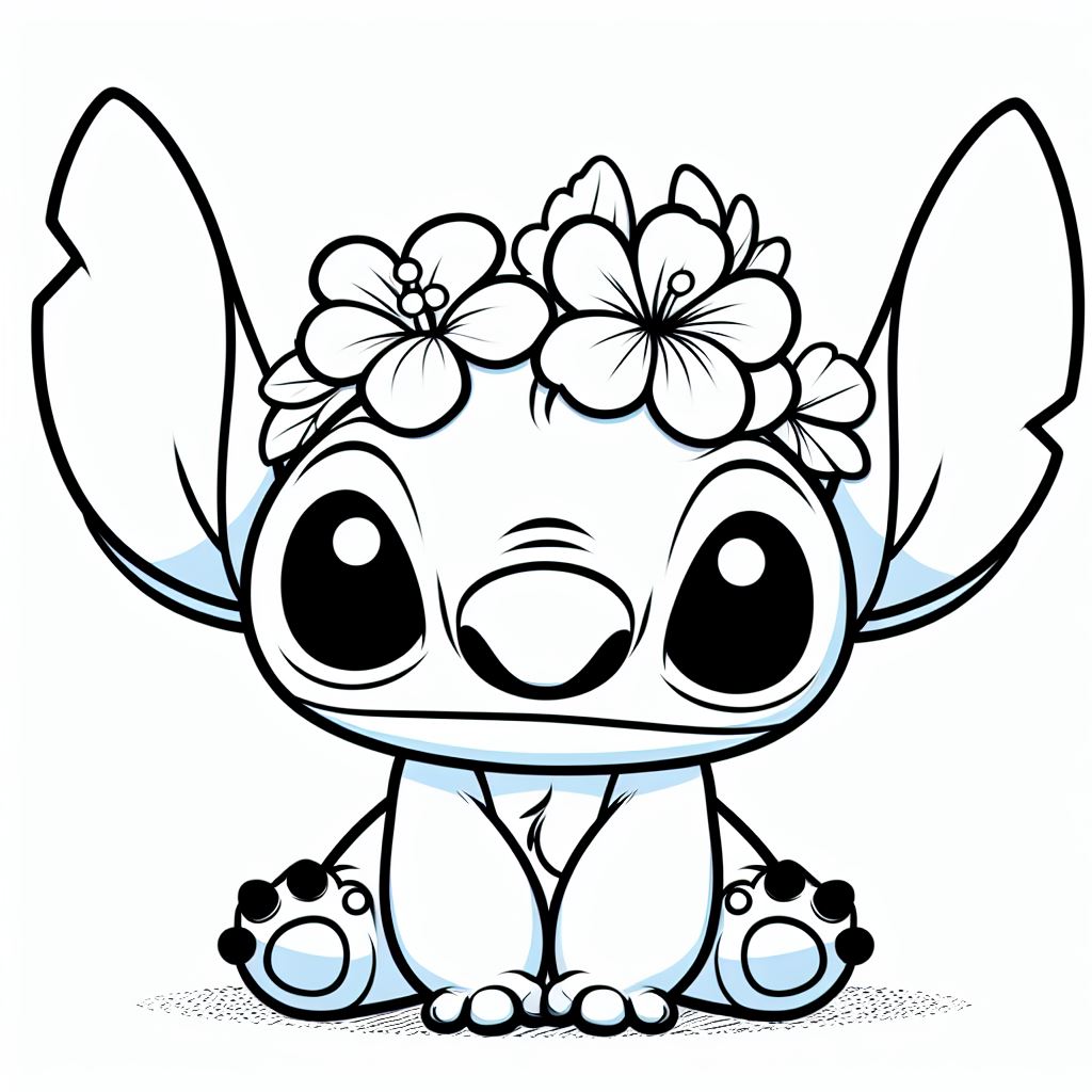 Coloriage Stitch Avec Couronne De Fleurs - Stitch mignon à imprimer