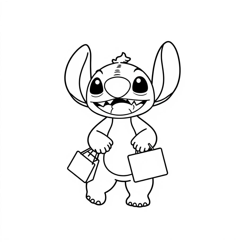 Coloriage Stitch Avec Des Sacs De Shopping - Stitch facile à imprimer