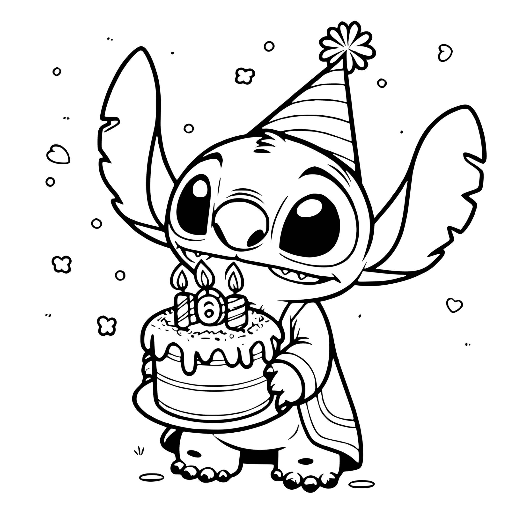 Coloriage Stitch Avec Gâteau Anniversaire - Stitch anniversaire à imprimer