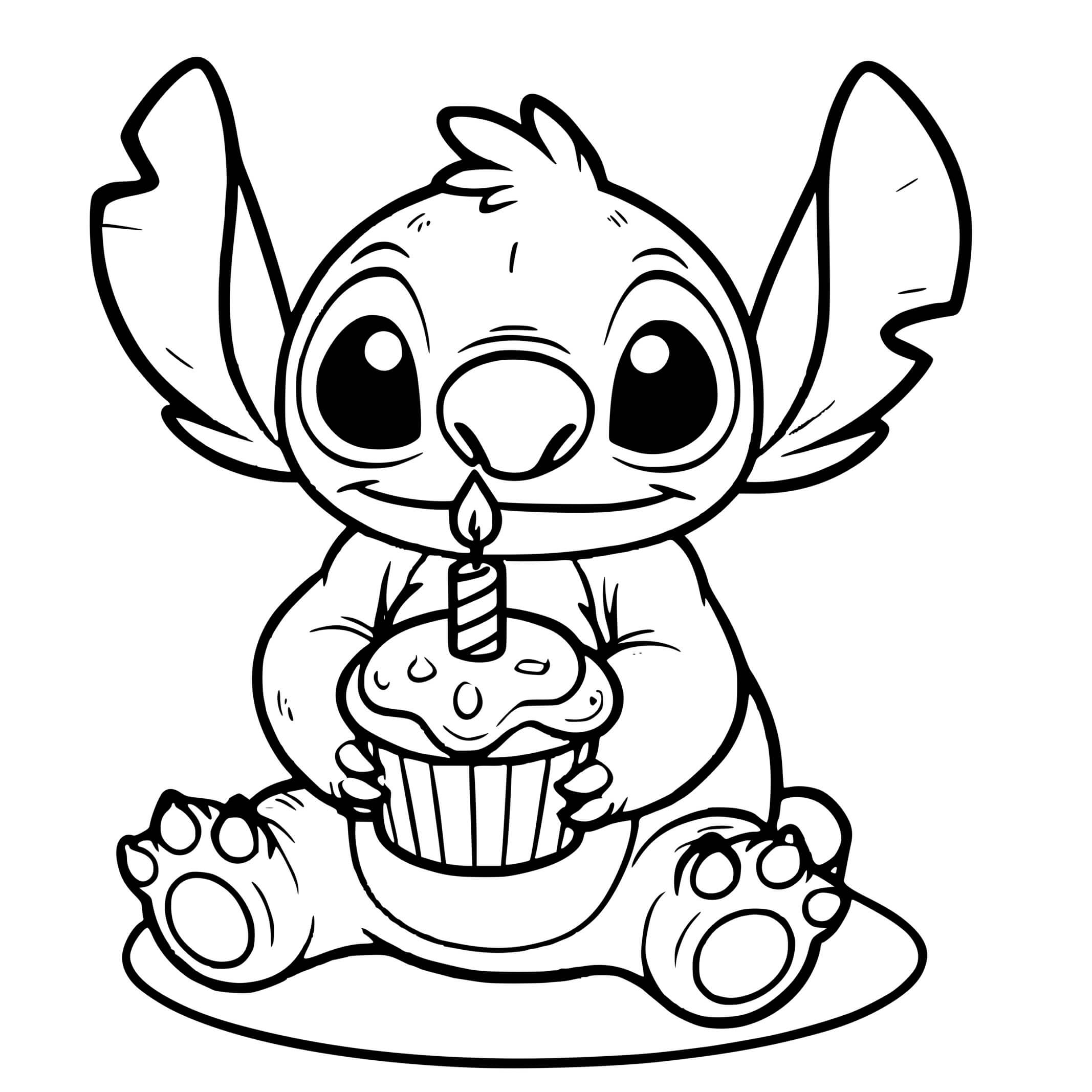 Coloriage Stitch Avec Gâteau D'anniversaire - Stitch anniversaire à imprimer