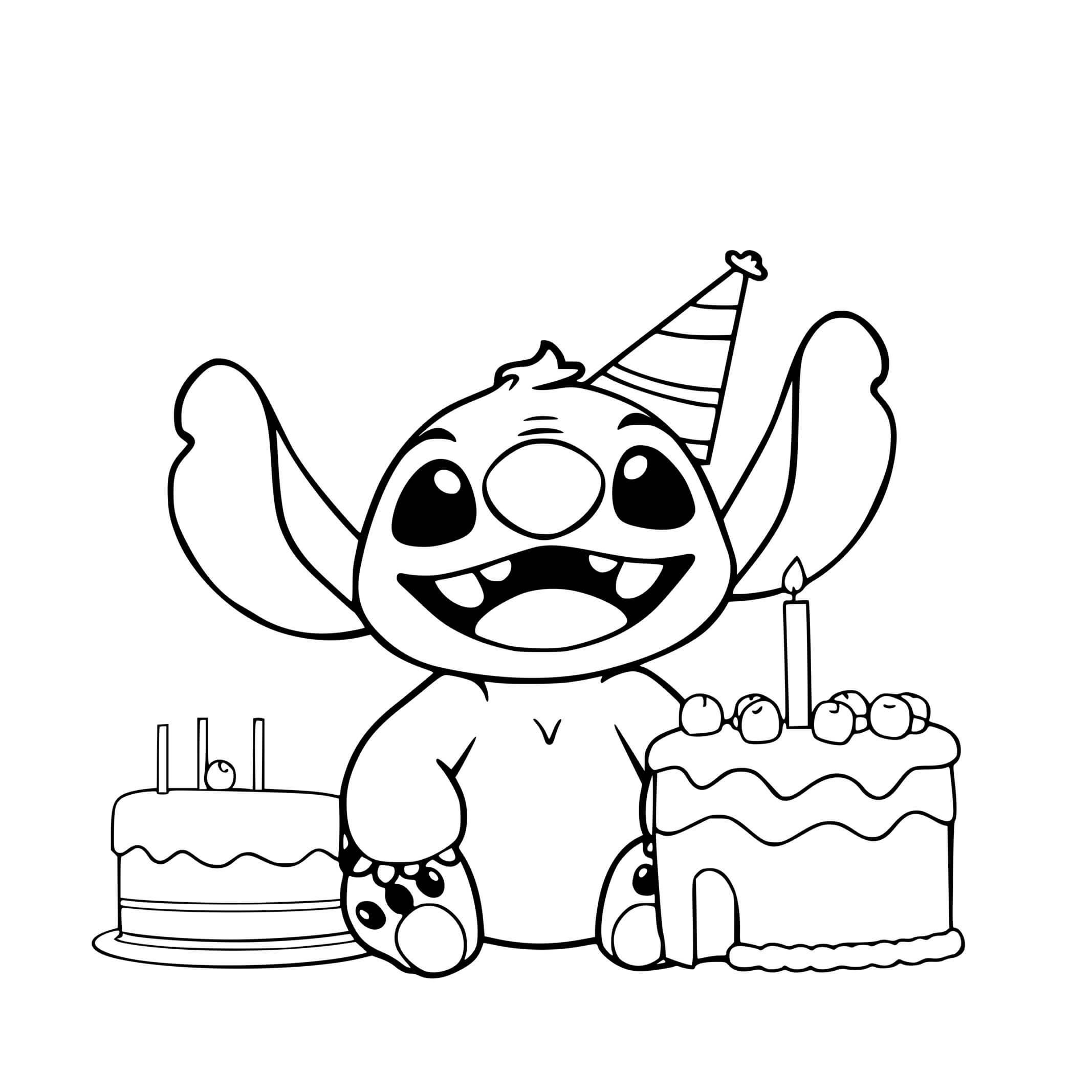 Coloriage Stitch Avec Gâteaux D'anniversaire - Stitch anniversaire à imprimer