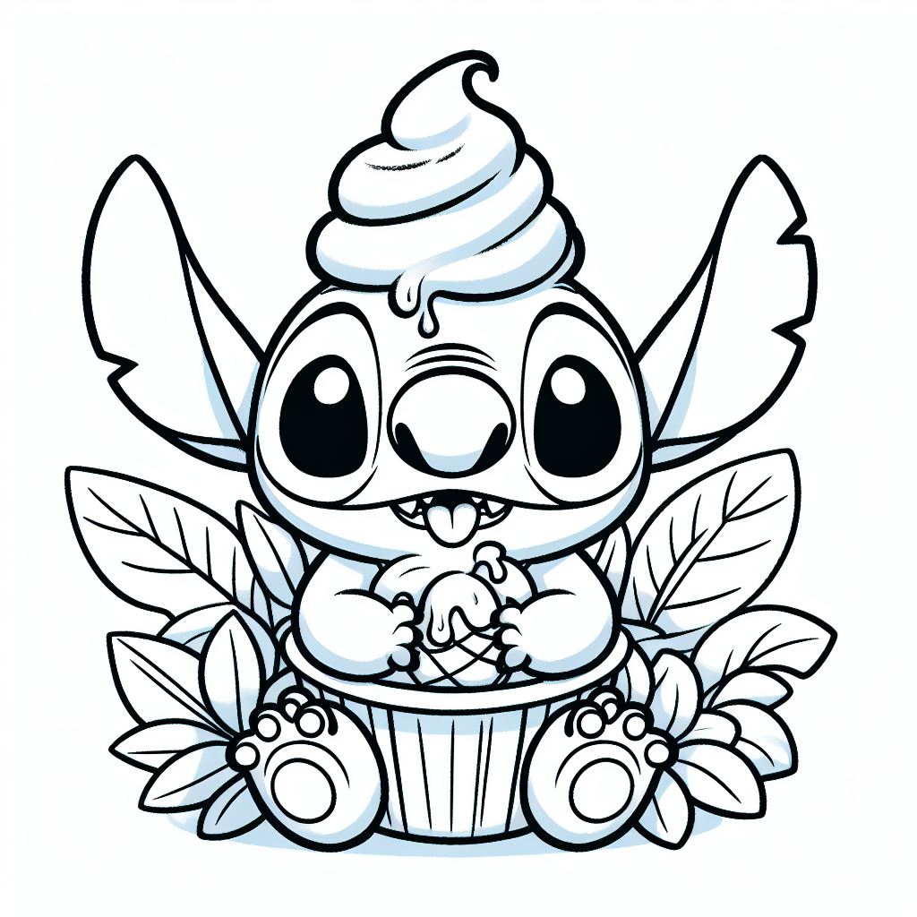 Coloriage Stitch Avec Glace Sur La Tête Facile - Stitch facile à imprimer