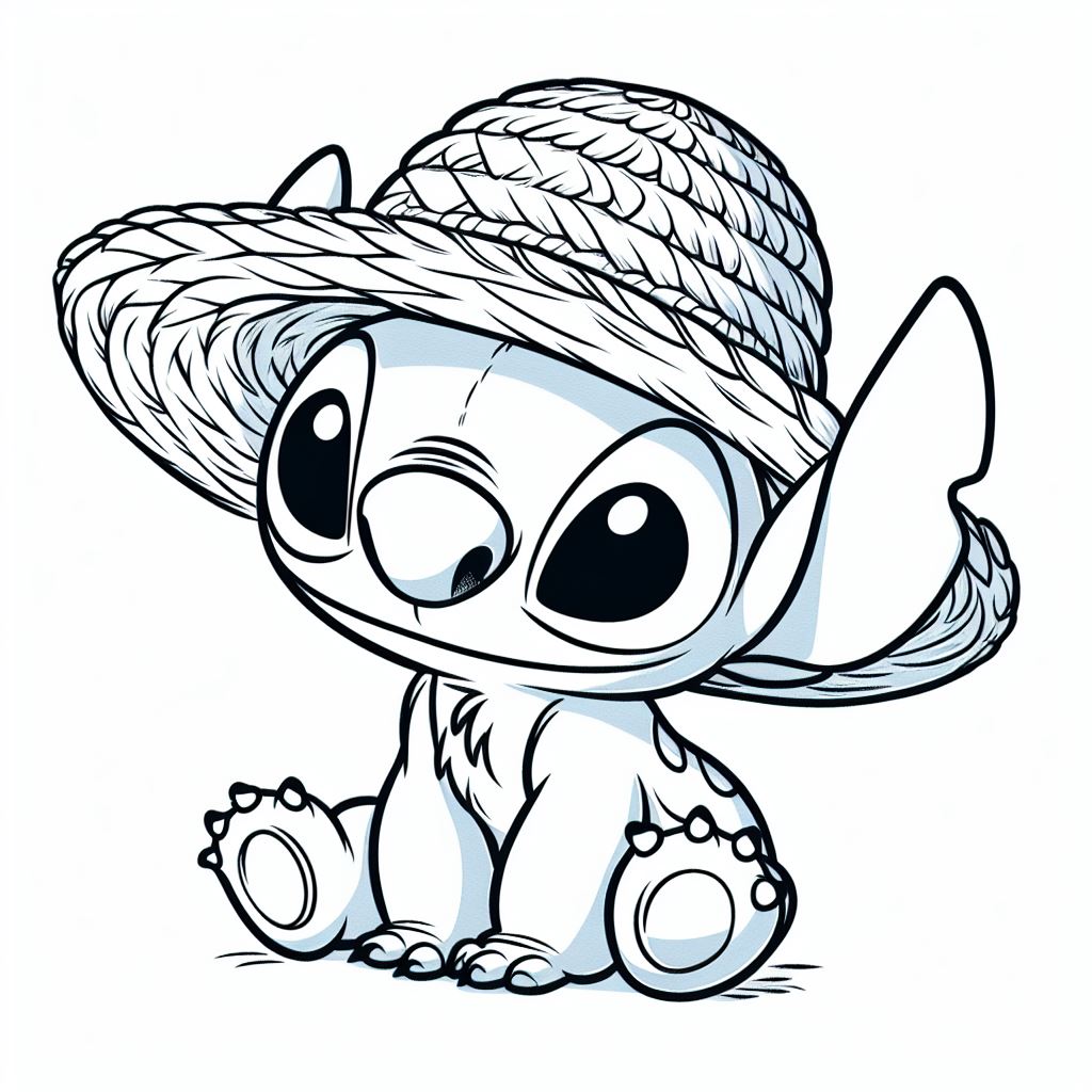 Coloriage Stitch Avec Un Chapeau De Corde - Stitch facile à imprimer