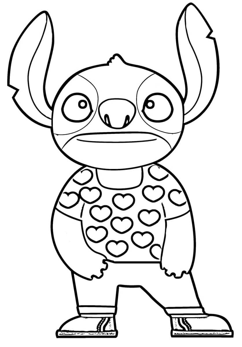 Coloriage Stitch Avec Un Tshirt En Forme De Cœur - Stitch à imprimer
