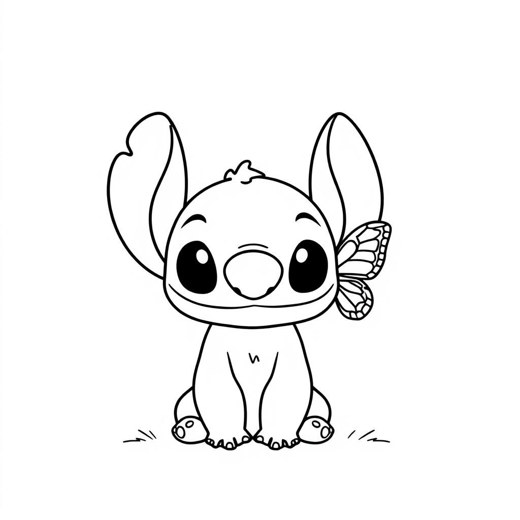 Coloriage Stitch Avec Une Aile De Papillon - Stitch facile à imprimer