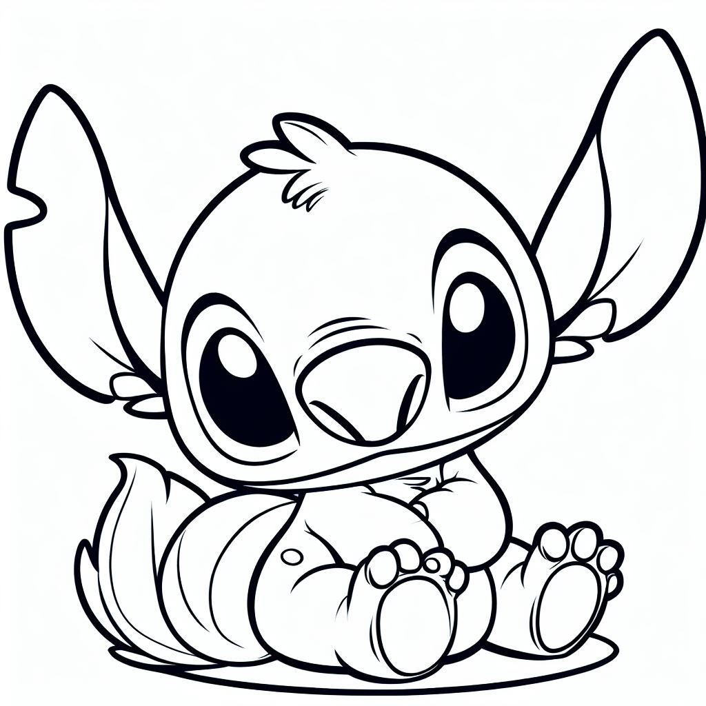 Coloriage Stitch Bébé Assis - Stitch mignon à imprimer
