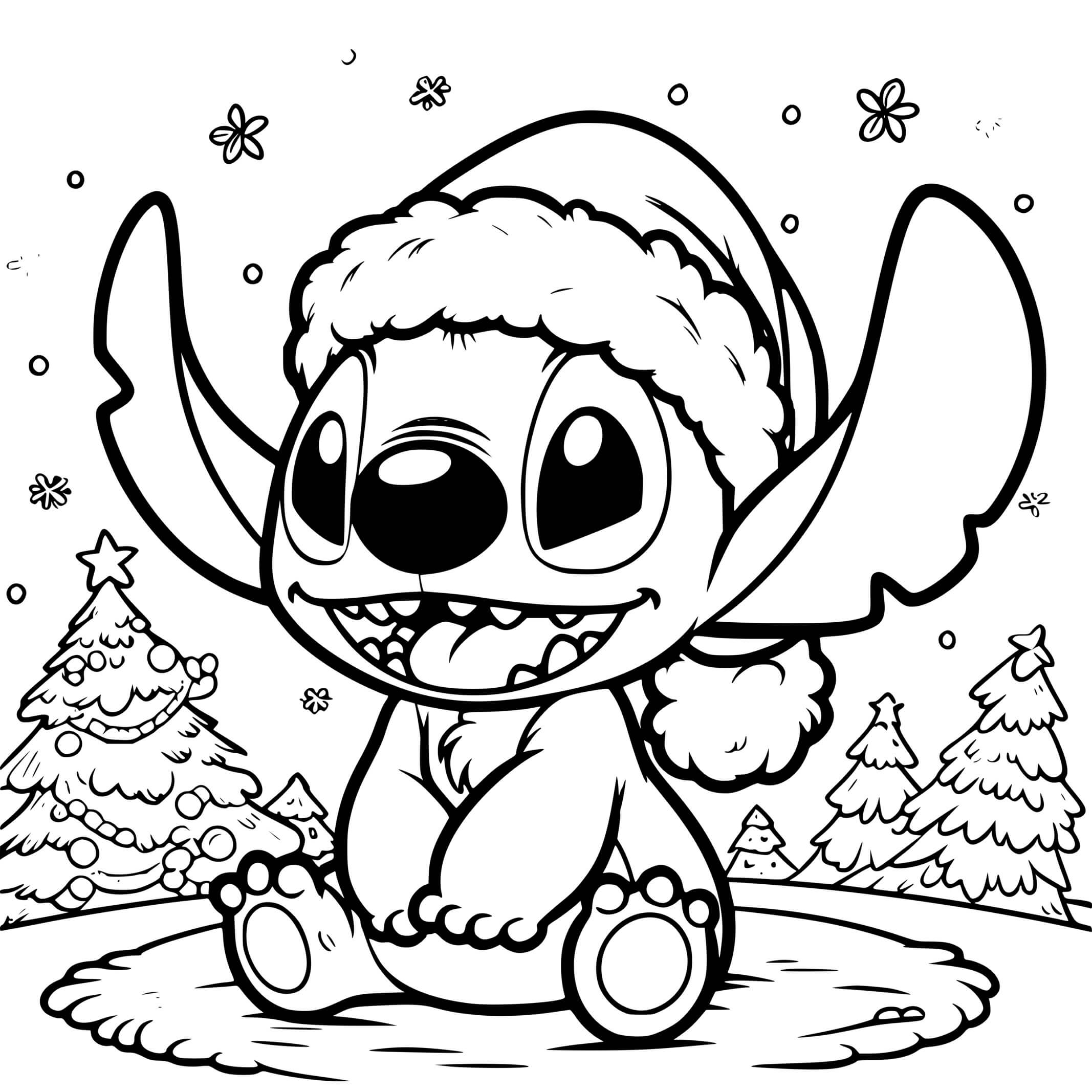 Coloriage Stitch Bonnet Noël Magic - Stitch noel à imprimer