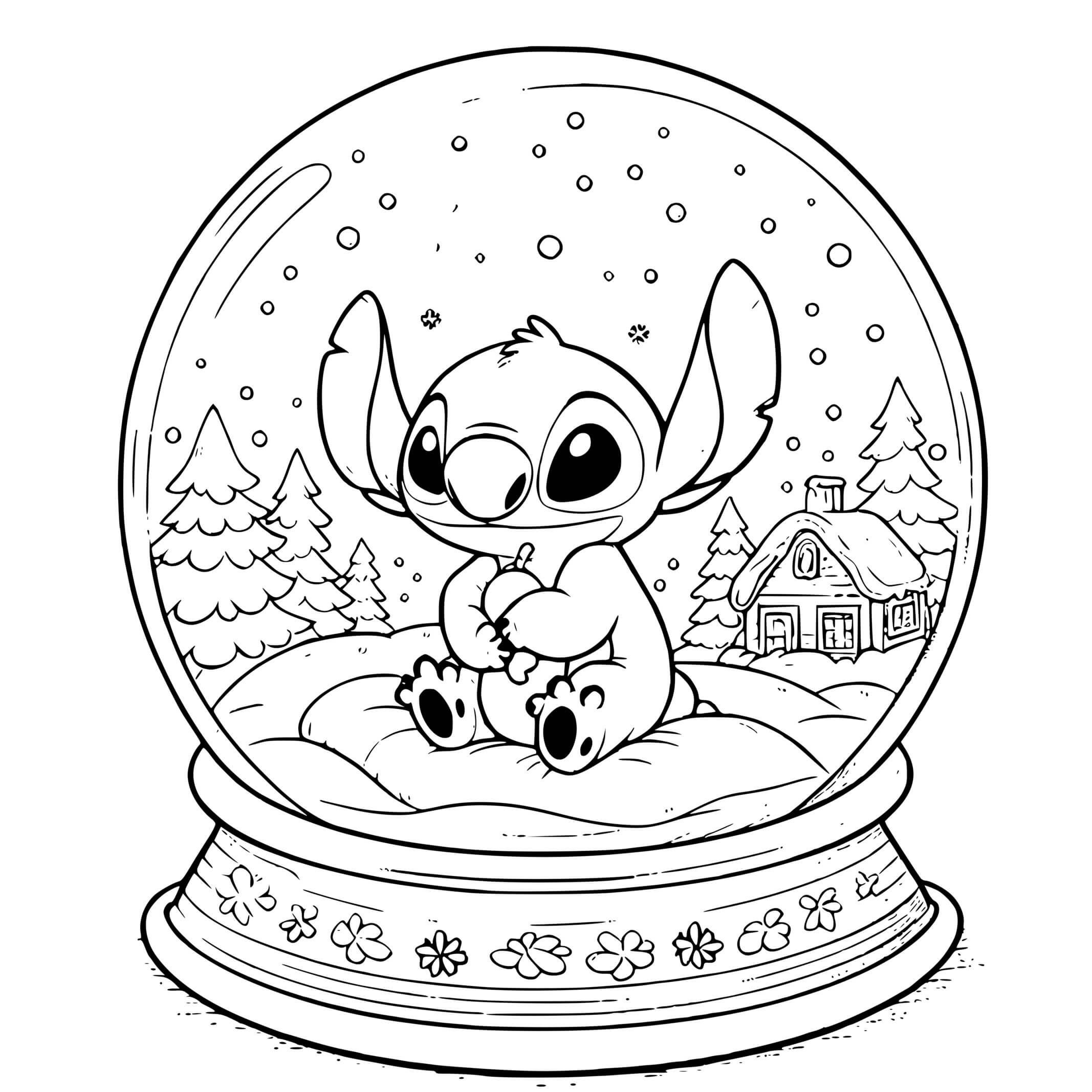 Coloriage Stitch Boule Neige Magique - Stitch noel à imprimer