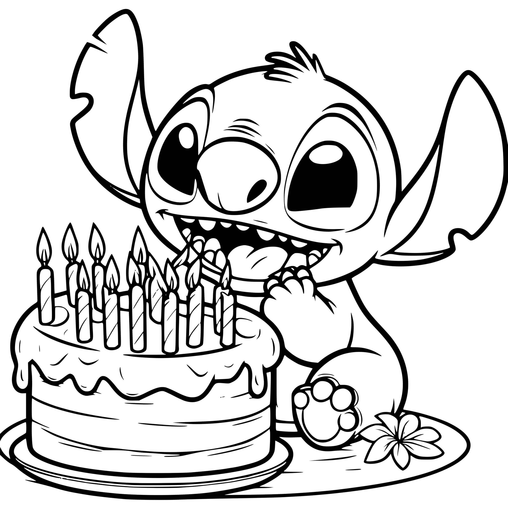 Coloriage Stitch Célébrant Son Anniversaire - Stitch anniversaire à imprimer