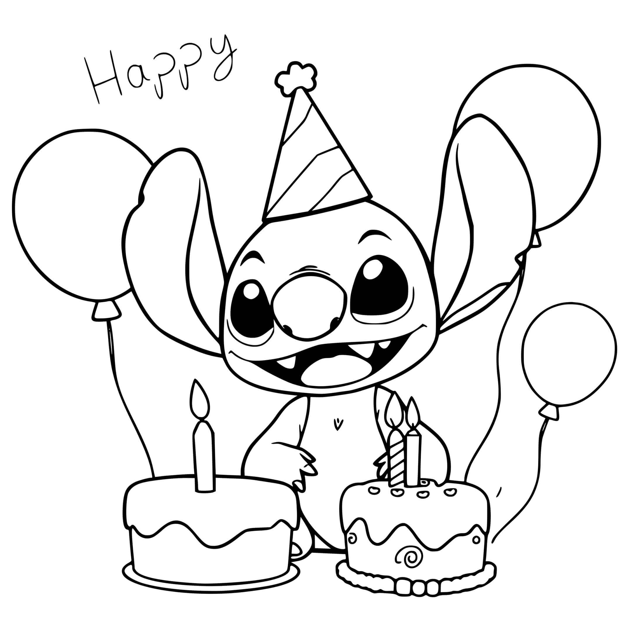 Coloriage Stitch Célèbre Son Anniversaire - Stitch anniversaire à imprimer