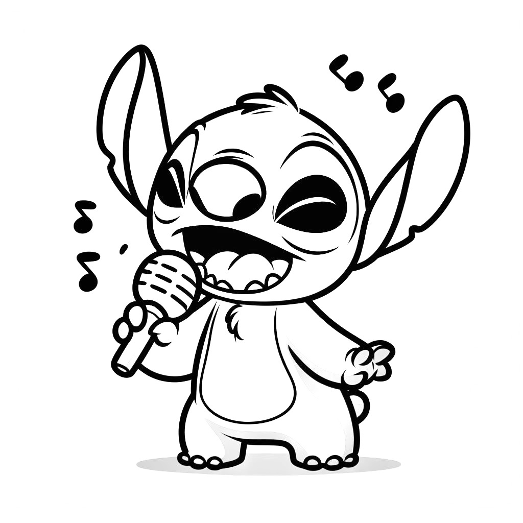 Coloriage Stitch Chante Au Microphone - Stitch mignon à imprimer