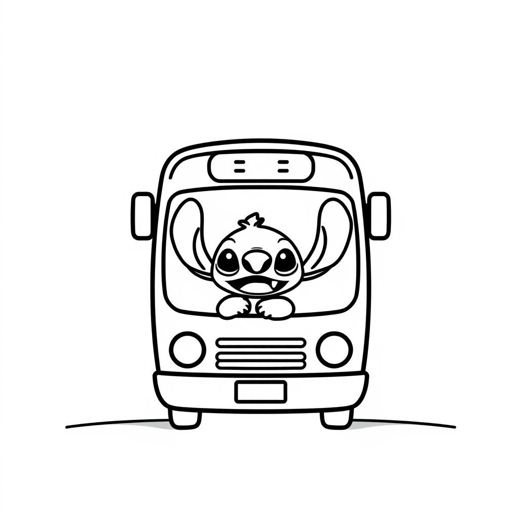 Coloriage Stitch Conduisant Un Bus - Stitch facile à imprimer