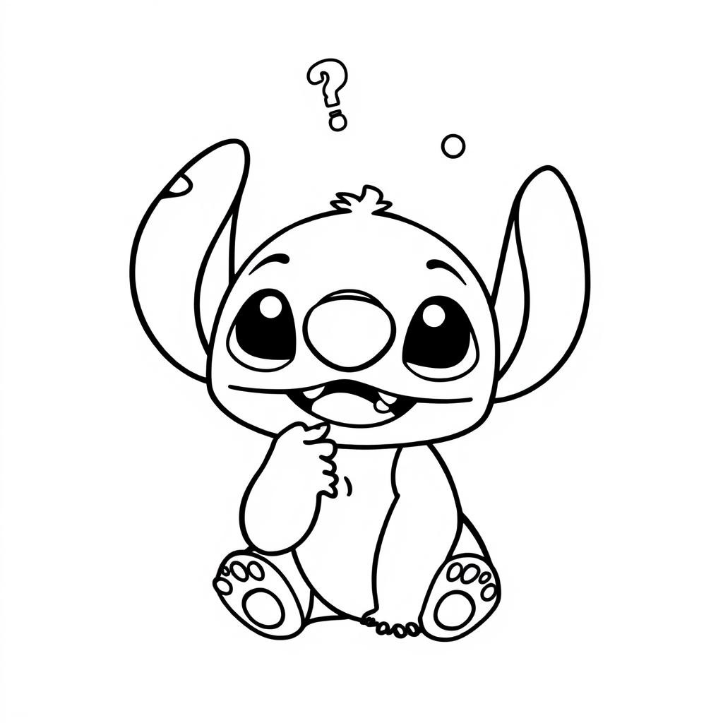 Coloriage Stitch Confus Questionnement - Stitch mignon à imprimer
