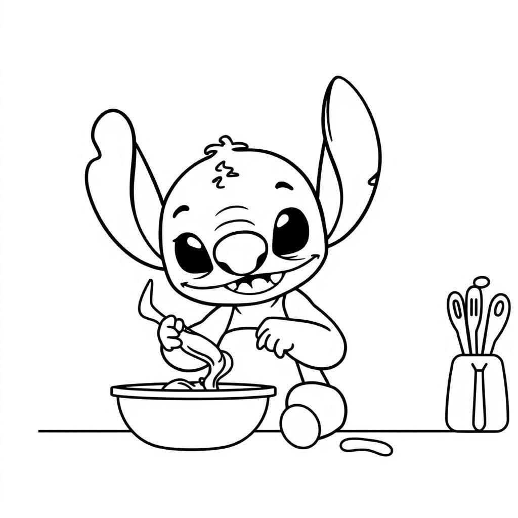 Coloriage Stitch Cuisinant - Stitch mignon à imprimer