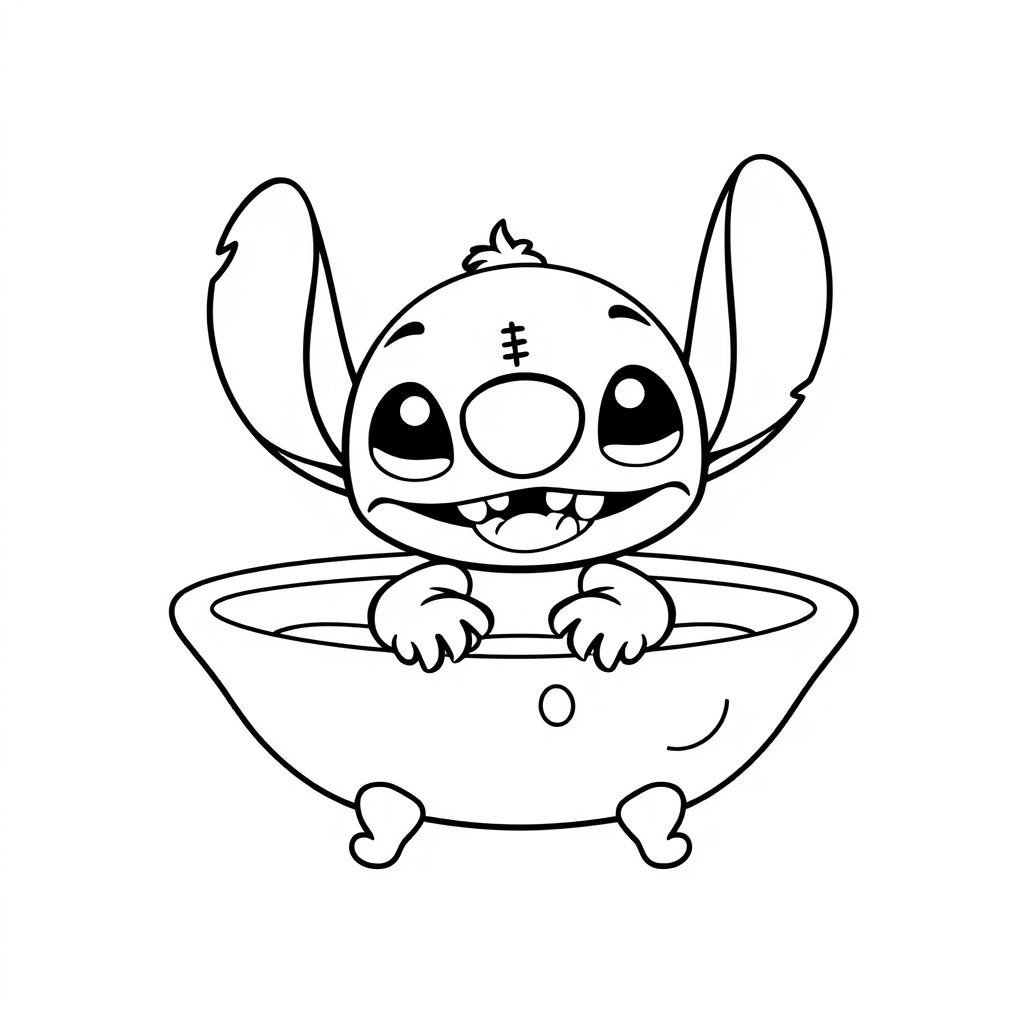 Coloriage Stitch Dans Un Bain - Stitch mignon à imprimer