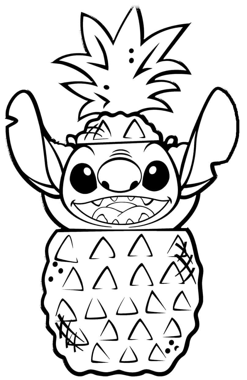 Coloriage Stitch Dans Un Fruit Ananas - Stitch à imprimer