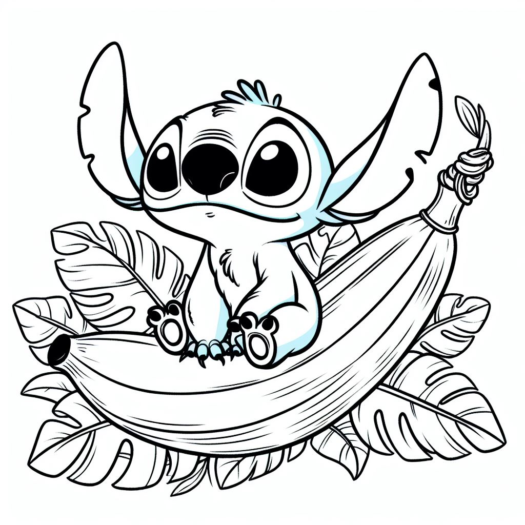 Coloriage Stitch Dans Une Coque De Banane - Stitch mignon à imprimer