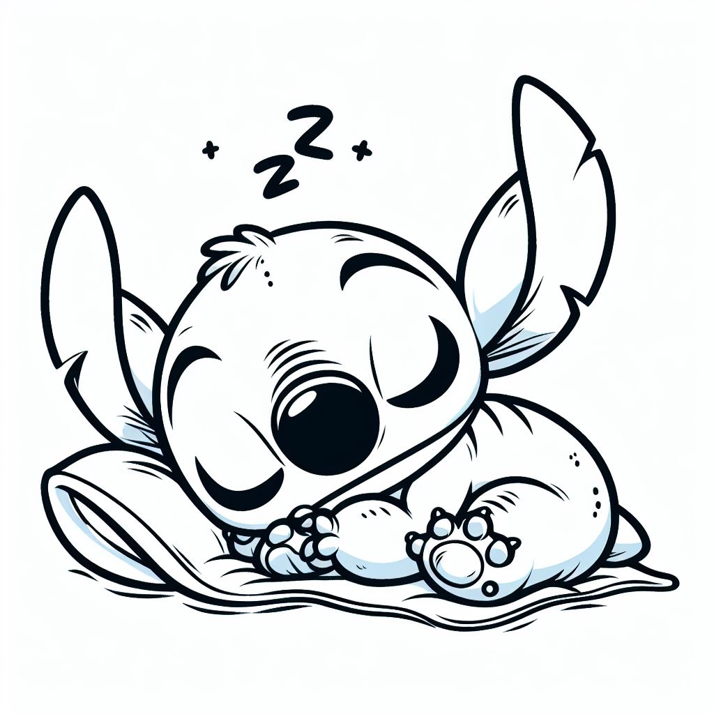 Coloriage Stitch Dormant Adorable - Stitch mignon à imprimer