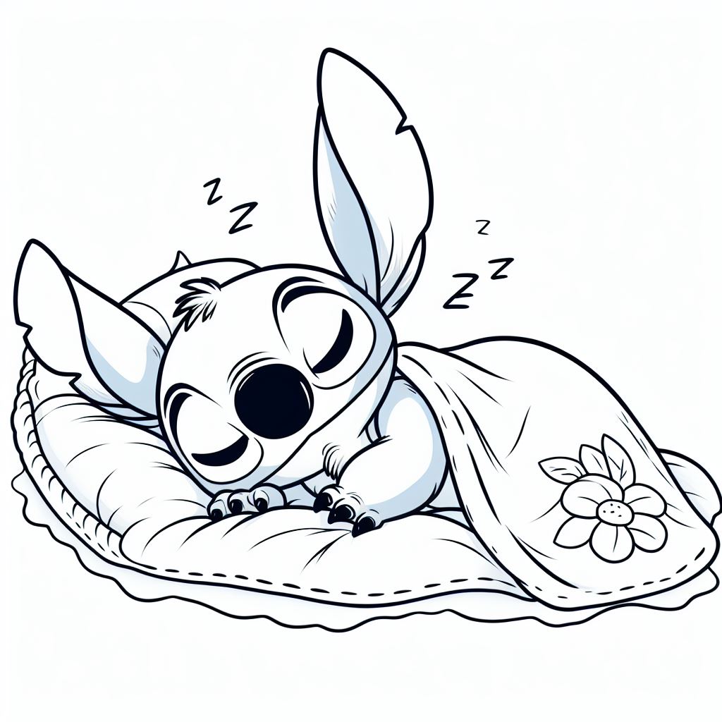Coloriage Stitch Dormant Sur Un Oreiller - Stitch mignon à imprimer