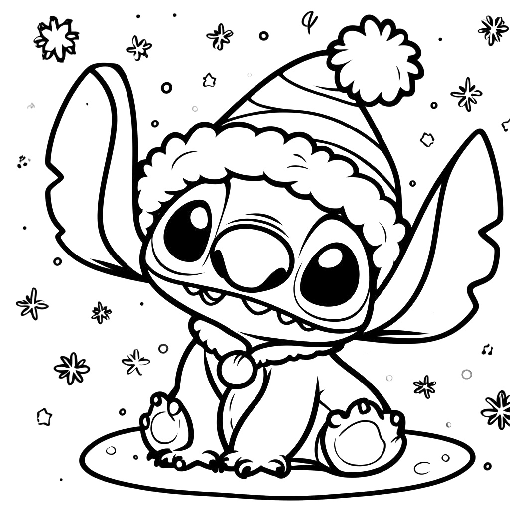 Coloriage Stitch En Bonnet De Noël - Stitch facile à imprimer