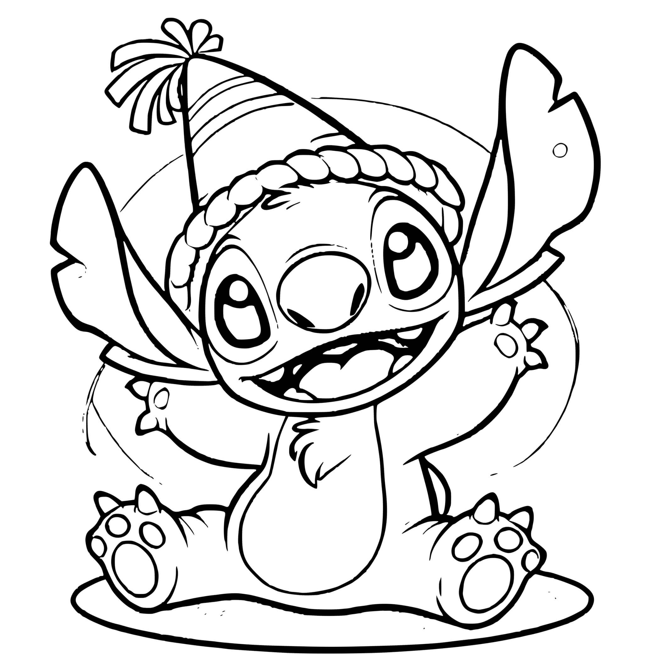 Coloriage Stitch En Chapeau De Fête - Stitch anniversaire à imprimer