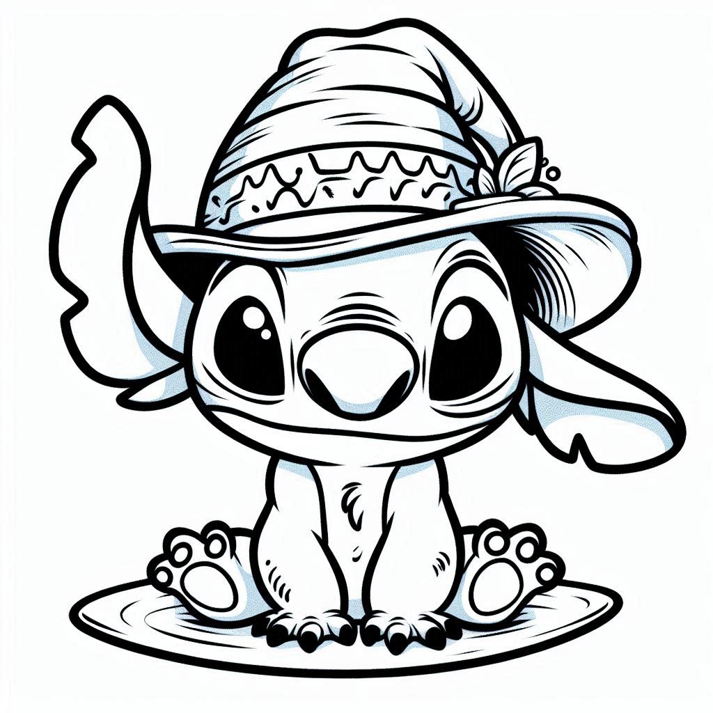 Coloriage Stitch En Chapeau Mexicain - Stitch mignon à imprimer
