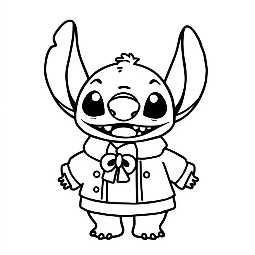 Coloriage Stitch En Manteau D'hiver - Stitch mignon à imprimer