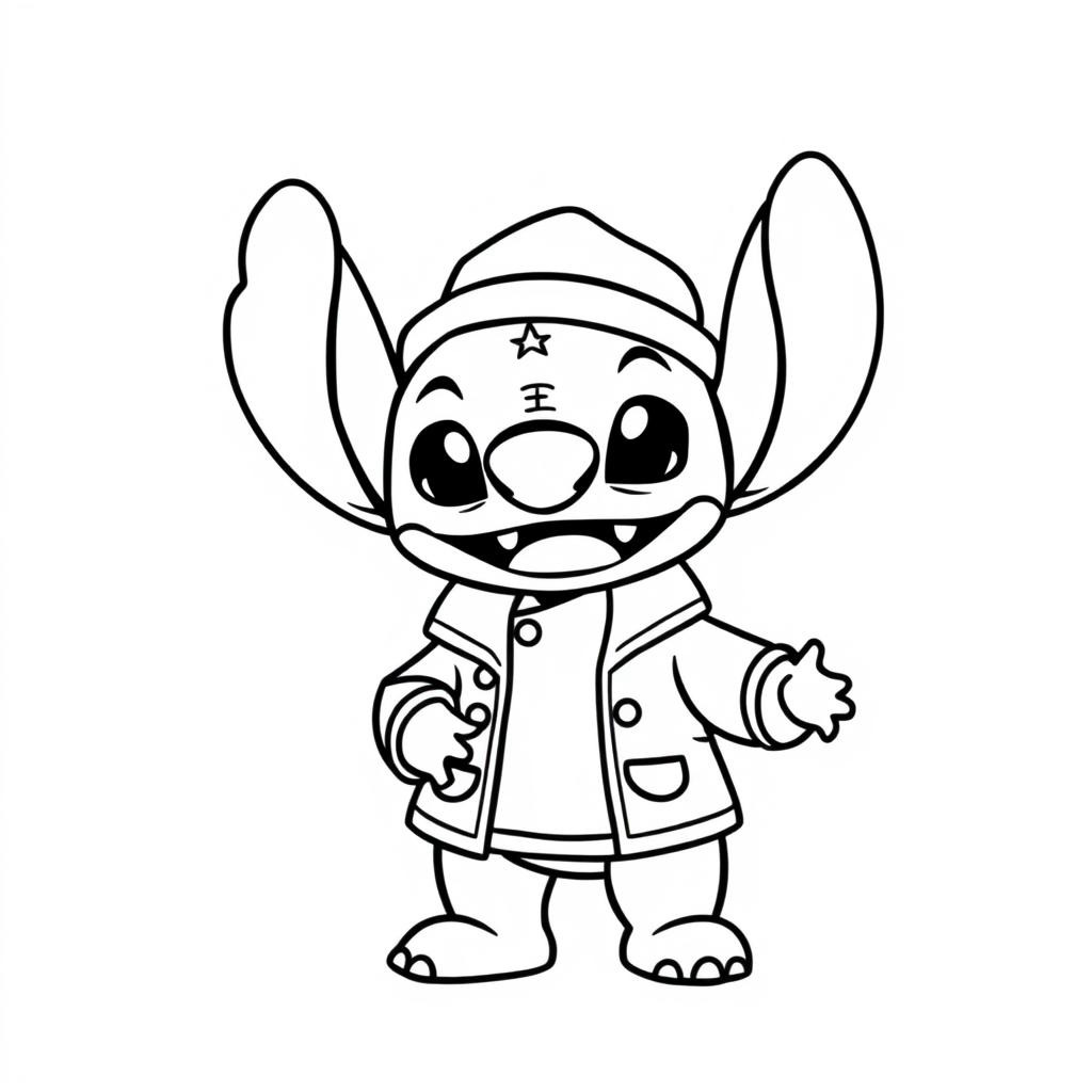Coloriage Stitch En Manteau Et Bonnet - Stitch mignon à imprimer