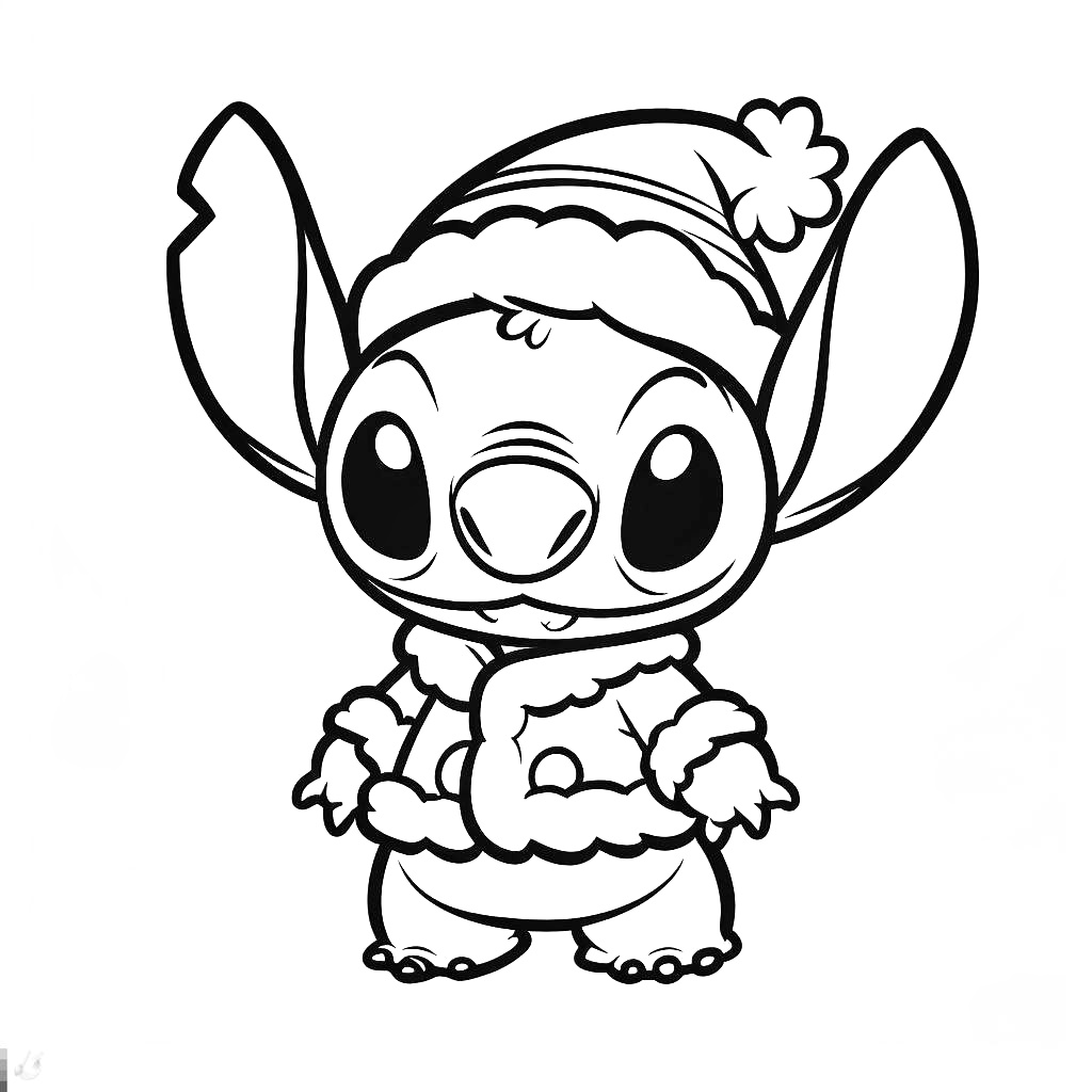 Coloriage Stitch en costume de Noël festif et joyeux - Stitch facile à imprimer
