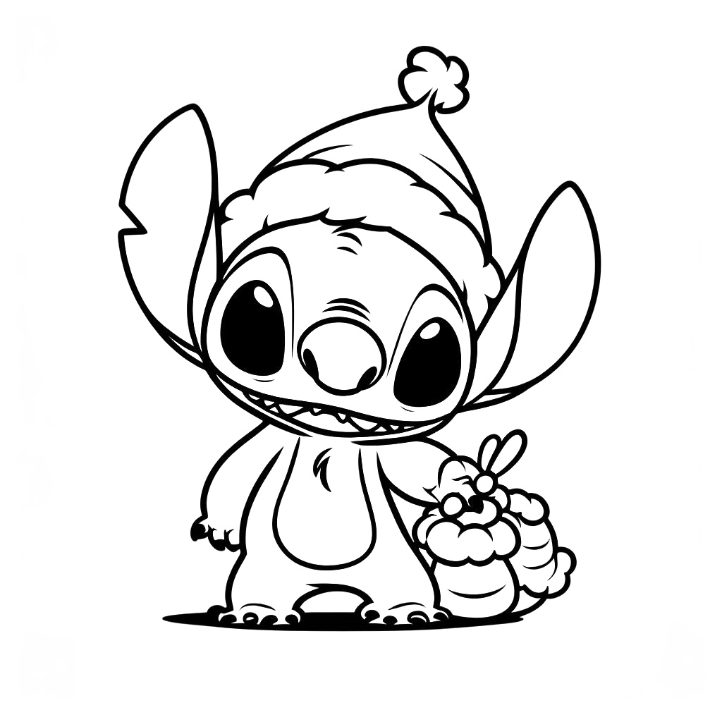 Coloriage Stitch En Tenue De Noël Avec Une Grappe De Raisins - Stitch mignon à imprimer